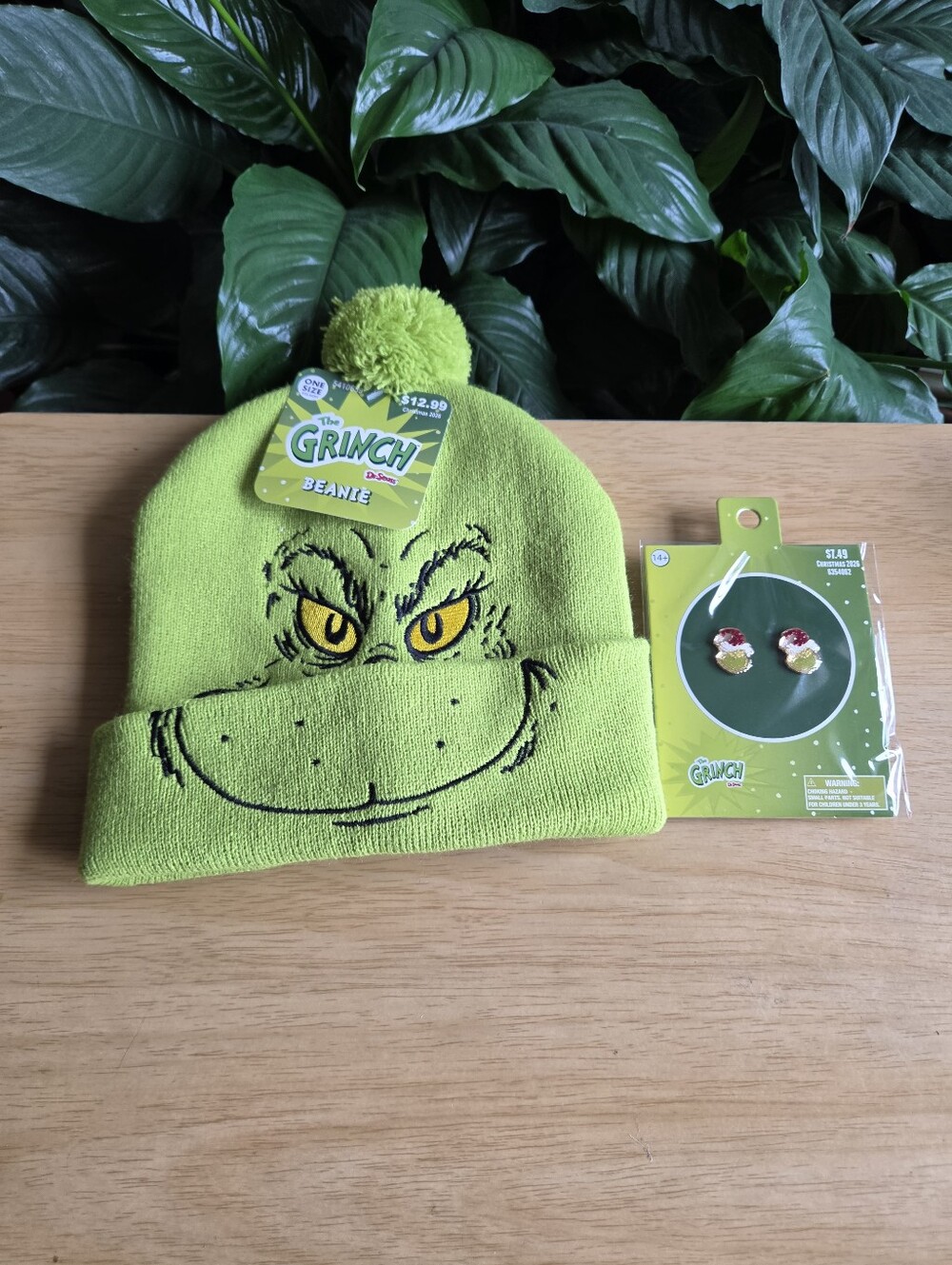 The Grinch Beanie Hat & Earring Set